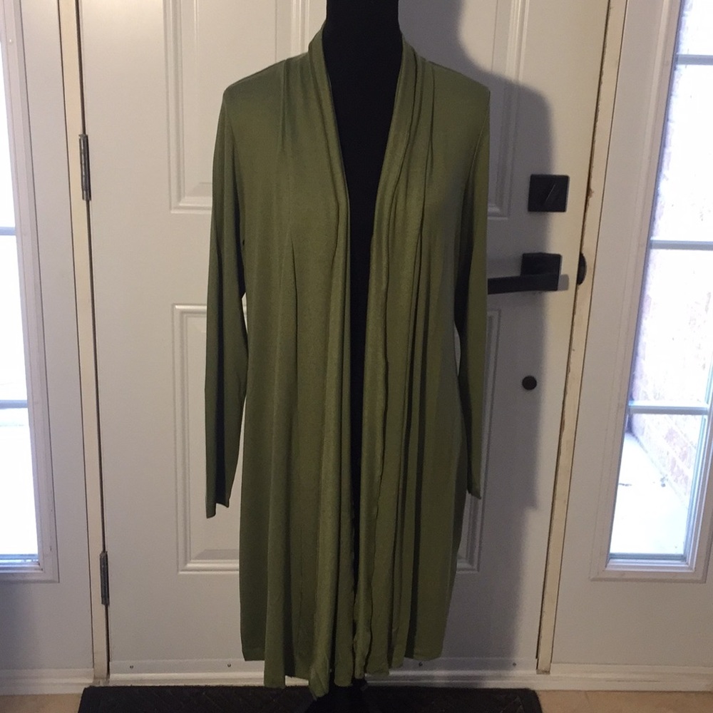 Basic By Yest Yessica Long Olive Green Cardigan Sweater Size 12